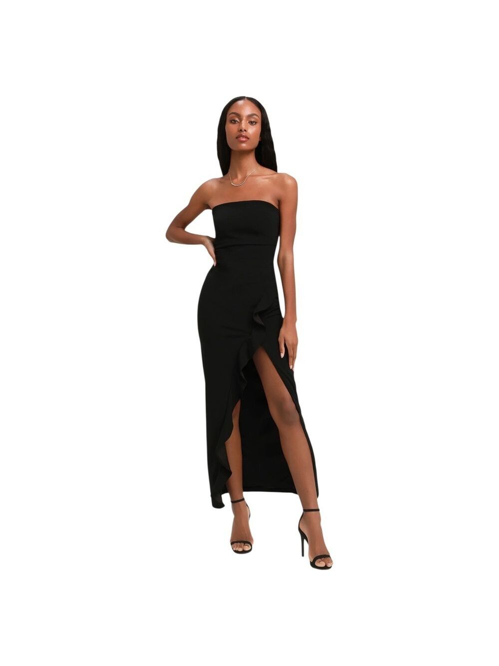 Lulus After Hours Black Strapless Ruffled Maxi Dress Sz XL